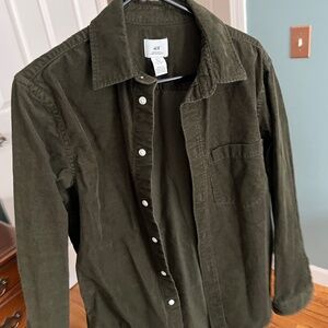H&M Green Corduroy Long Sleeve Button Shirt Men Small